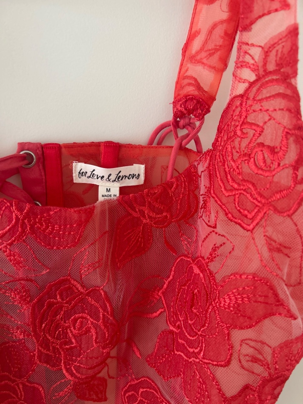 NEW For Love & Lemons Embroidered Roses Corset Top M / Red - Picture 7 of 7
